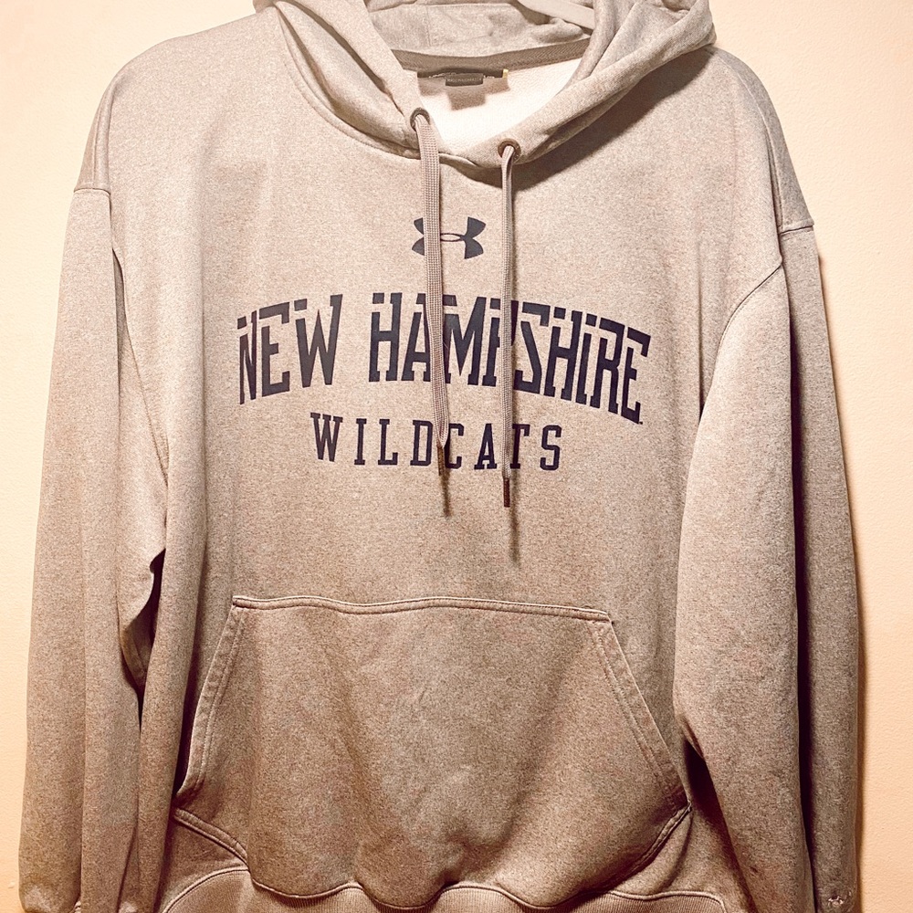 UNH Wildcats Mens Gray Hoodie, Size Large, Under Armour